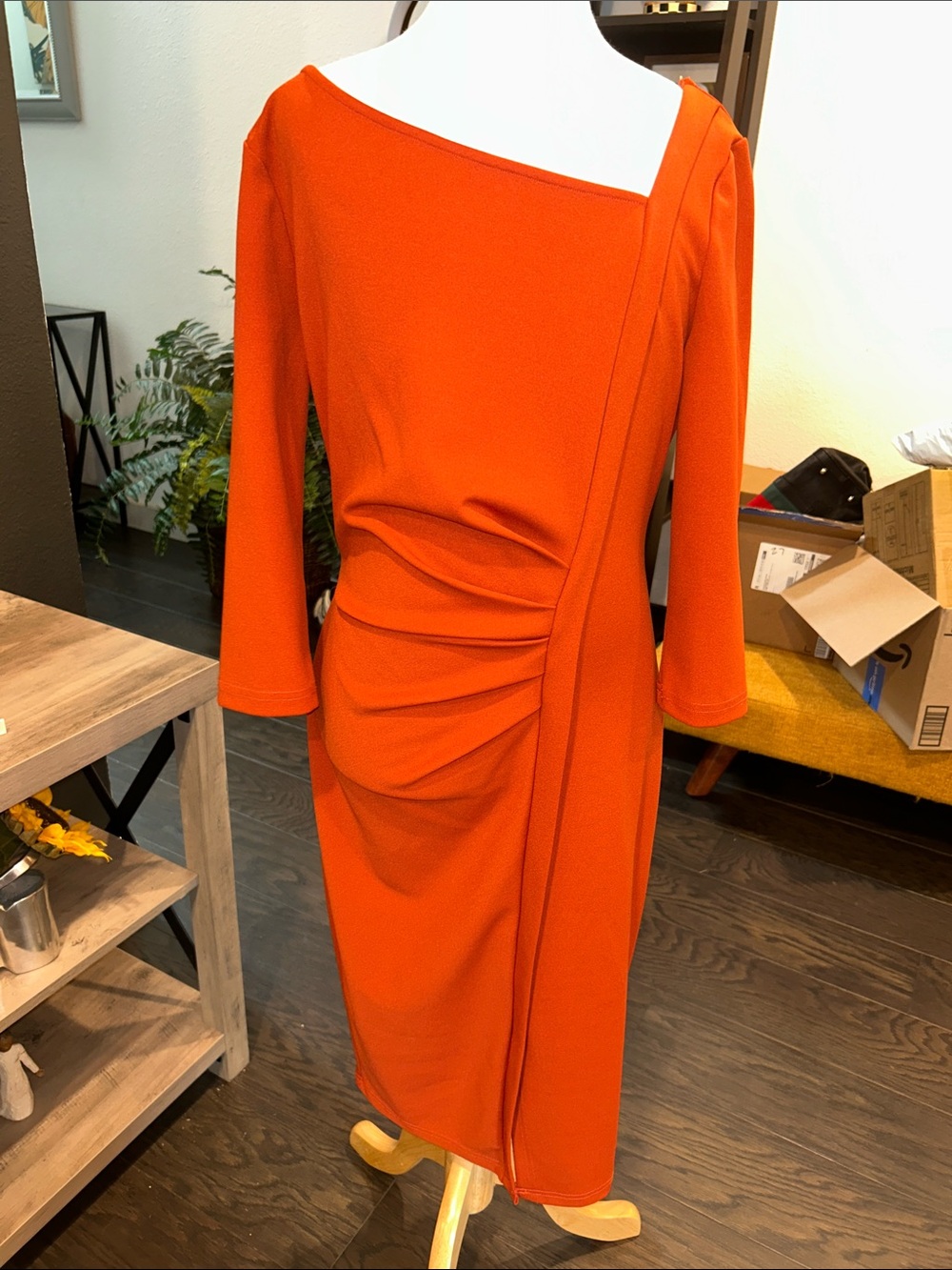 Asymmetrical One-Shoulder Orange Sheath Dress